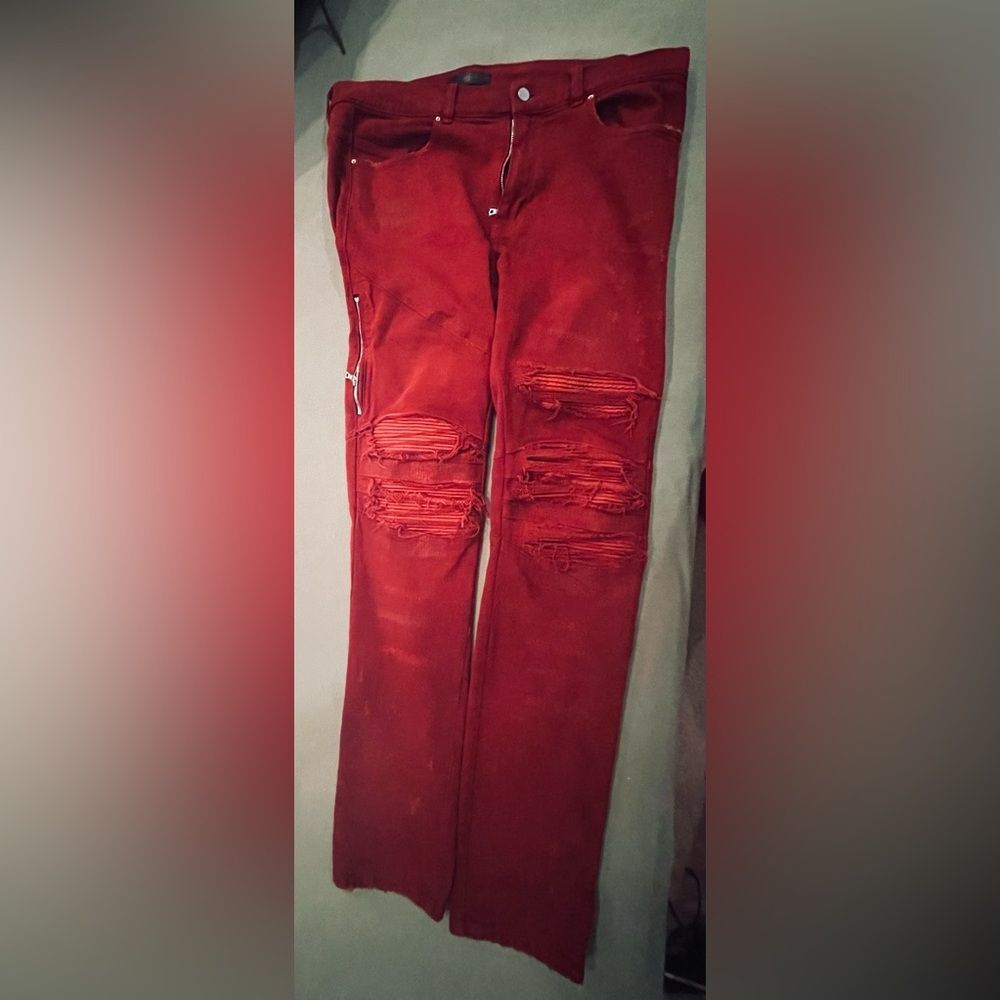 Amiri Moto Biker Jeans - Size 38 waist - Distressed Jeans  - Relaxed Fit - Red